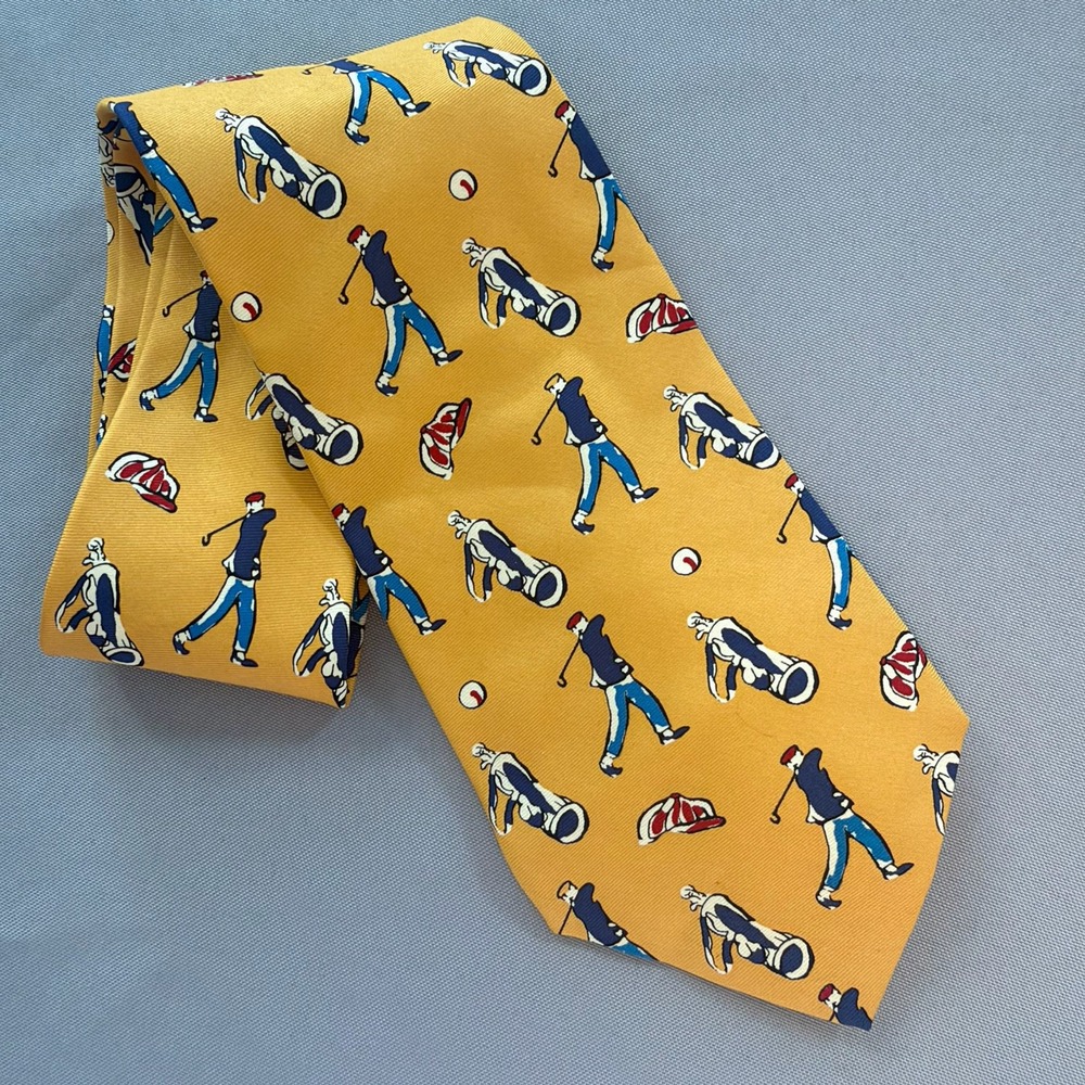 Silk Golf Novelty Print Tie 4" Wide Made in Italy Banana Republic Dad Preppy